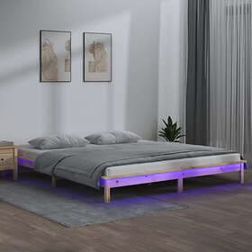 vidaXL Seng Ramme LED 150x200 cm massivt trä