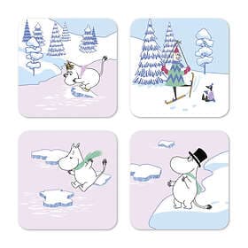 Opto Design Mumin coasters vinter 2022 9x9 cm 4-pack Blå-vit-rosa