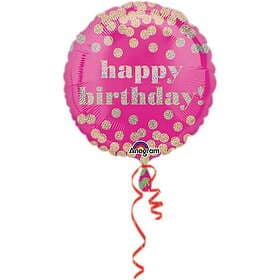 Folieballong Ø45 cm – rosa ballong med holografiska prickar – happy birthday