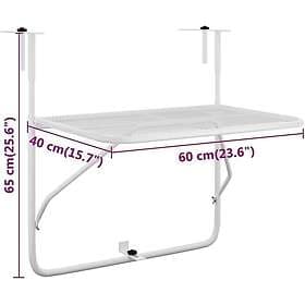 vidaXL Balkonbord vit 60x40 cm stål 340916