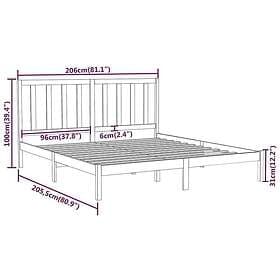 vidaXL Seng Ramme grå massivt trä 200x200 cm 3106790