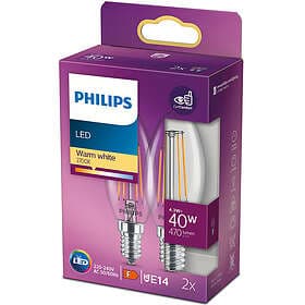 Philips 2-pack LED E14 Kron 4.3W (40W) Klar 470lm