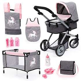 Bayer Dolls med Pram Playset Rosa Grey (18333AC)