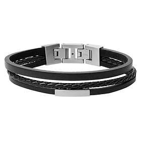 Fossil armband Multi-Strand Silver-Tone Steel and Black Leather Bracelet JF03322