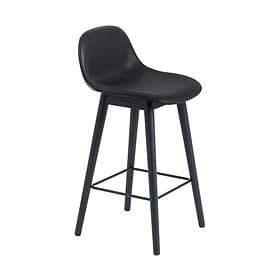 Muuto Fiber Bar Stool (låg, träben, läder)