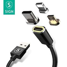 SiGN Magnetic 2.4A USB A - Lightning/USB Micro-B 2.0/USB C 1m