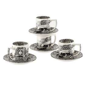 Spode Black Italian Espressokopp Med Fat 9cl 4-pack