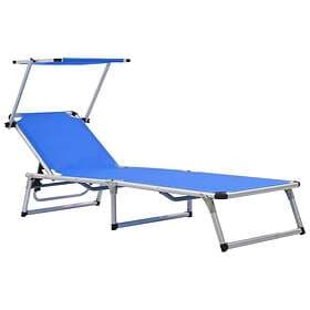 vidaXL Folding Sun Lounger with Roof Aluminium and Textilene Blue