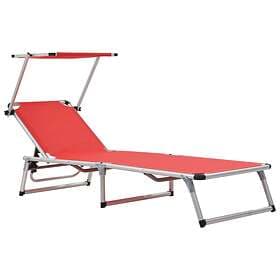 vidaXL Folding Sun Lounger with Roof Aluminium and Textilene Red