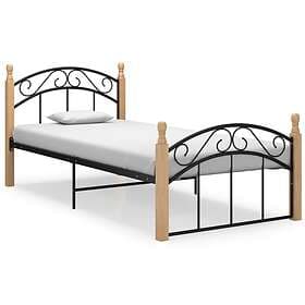 vidaXL Bed Frame Black Metal and Solid Oak Wood 90x200 cm