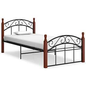 vidaXL Bed Frame Black Metal and Solid Oak Wood 100x200 cm