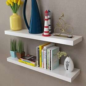 vidaXL 2 White MDF Floating Wall Display Shelves Book/DVD Storage