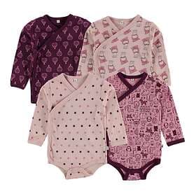 Pippi Baby Omlottbody 4-pack Mörklila/Rosa m. Tryck 1 år (80) Baby Body L/Ä