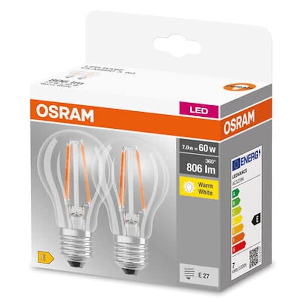 Osram LED-Lampa Normal (60) Klar 2-p E27 827 6W Cl A LED-LAMPA NORMAL KLAR 2-P C