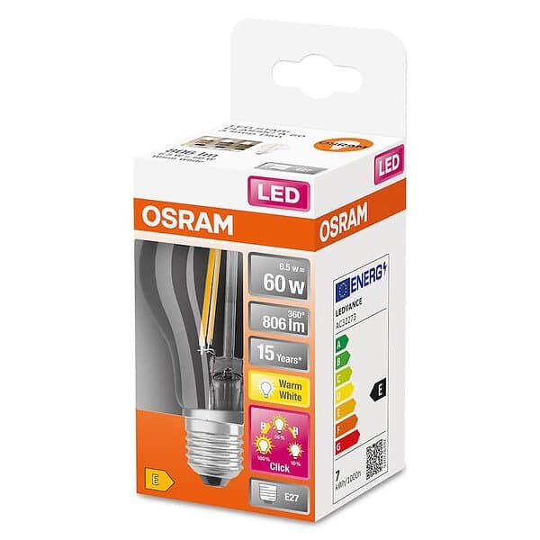 Osram LED-Lampa Normal (60) E27 Dim 3xdim Klar 827 Cl A LED-LAMPA NORMAL DIM 3XD