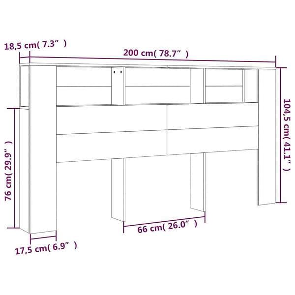 vidaXL Sengegavl med förvaring grå 200x18,5x104,5 cm