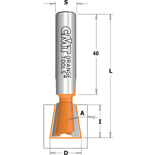 CMT DOVETAIL CUTTER HW Z2 D=14X16 S=10X40 RH