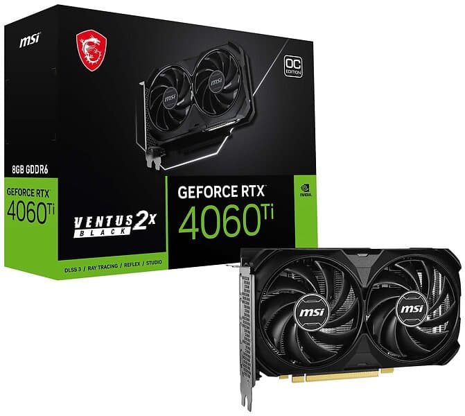 MSI GeForce RTX 4060 Ti Ventus 2X Black OC HDMI 3xDP 8GB