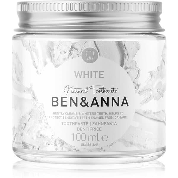 BEN&ANNA Natural Toothpaste White tandkräm i en glasburk med blekande effekt 100