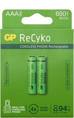 GP Batteries ReCyko NiMH AAA-batterier 650 mAh (R6) 2-P