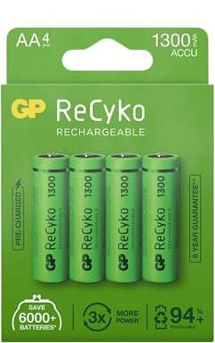 GP Batteries ReCyko NiMH AA-batterier 1300 mAh (R6) 4-P