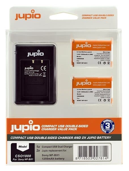 Jupio NP-BX1 Sony kit, 2st batterier+laddare