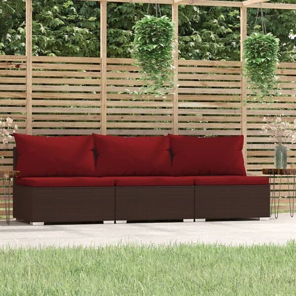 vidaXL Sofa 3-sits med dynor konstrotting brun