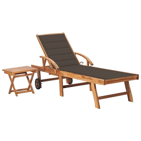 vidaXL Solseng med bord och dyna massiv teak 3063029