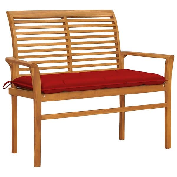 vidaXL Trädgårdsbench med röd dyna 112 cm massiv teak 3062670