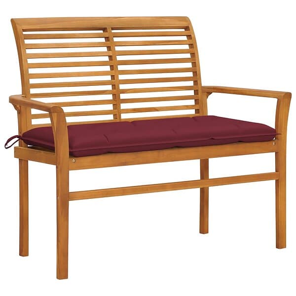 vidaXL Trädgårdsbench med vinröd dyna 112 cm massiv teak 3062673