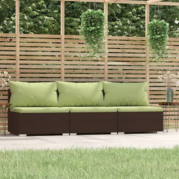 vidaXL Sofa 3-sits med dynor konstrotting brun 317561