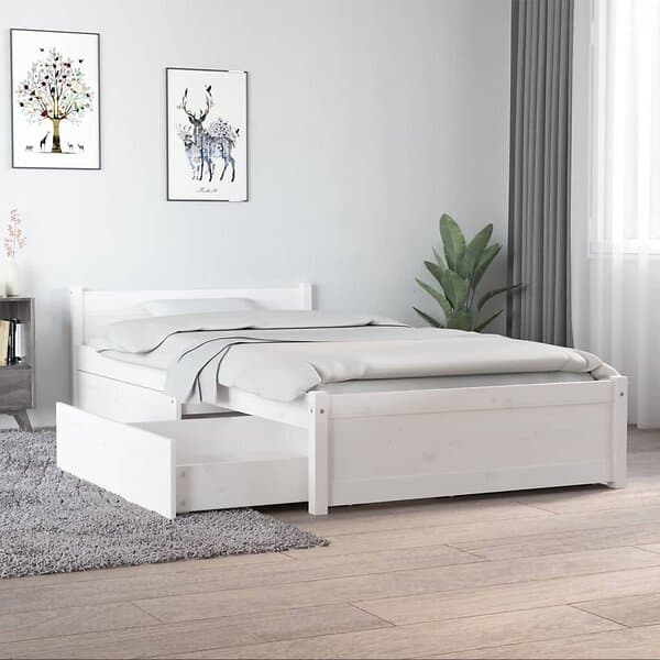 vidaXL Seng Ramme med lådor vit 90x190 cm 3103479