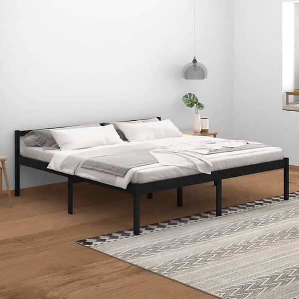 vidaXL Seng Ramme svart massiv furu 200x200 cm 810638