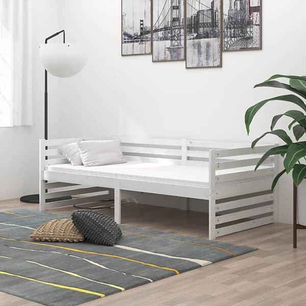 vidaXL Dagbädd med madrass 90x200 cm vit massiv furu 3083645