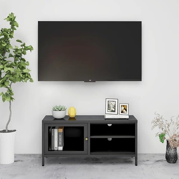 vidaXL TV-bænk antracit 90x30x44 cm stål och glas 336057