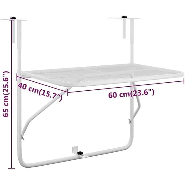 vidaXL Balkonbord vit 60x40 cm stål 340916