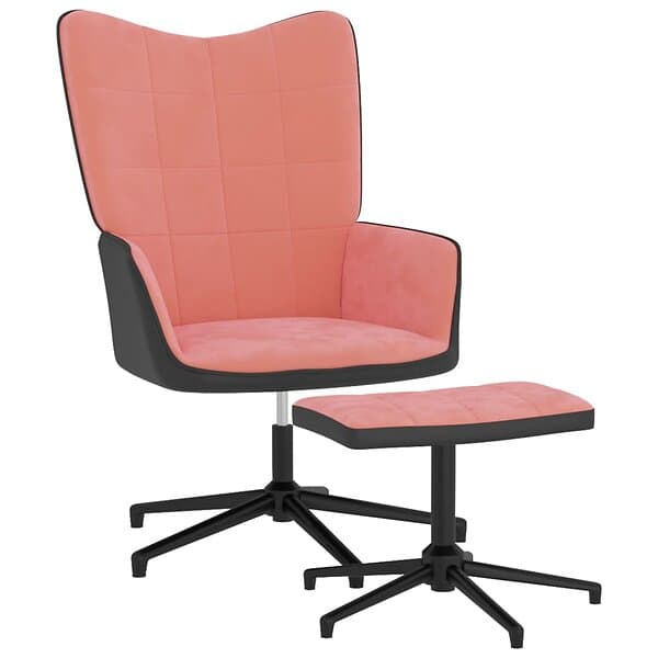 vidaXL Vilstol med fotpall rosa sammet och PVC 327846