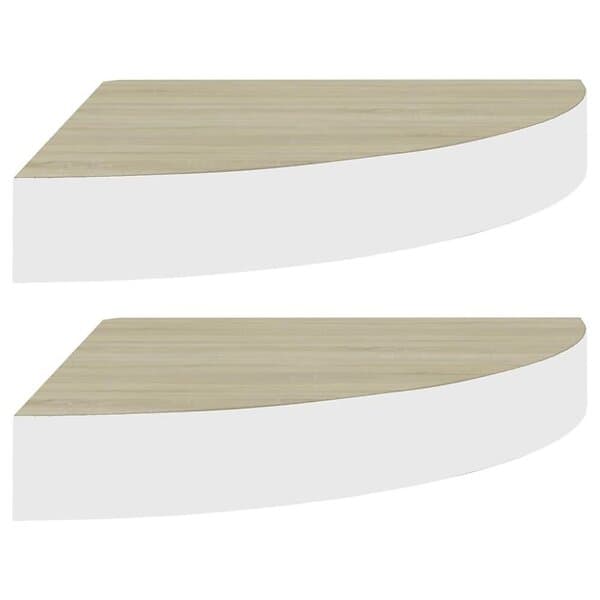 vidaXL Svävande hörnhyllor 2 st ek och vit 35x35x3.8 cm MDF 326640