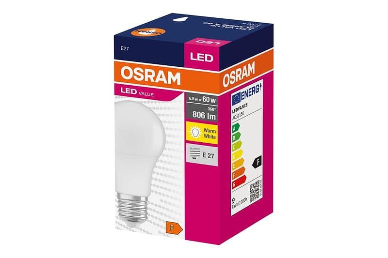 Osram LED VALUE LED-lysspære form: A60 E27 8.5 W varmt vitt lys 2700 K