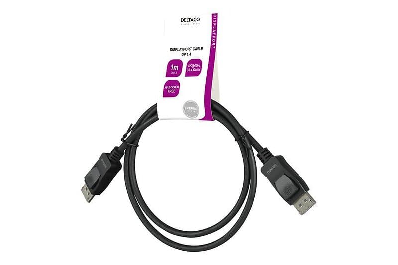 Deltaco DisplayPort-kabel, DP 1.4, 8K@60Hz, 1m, svart