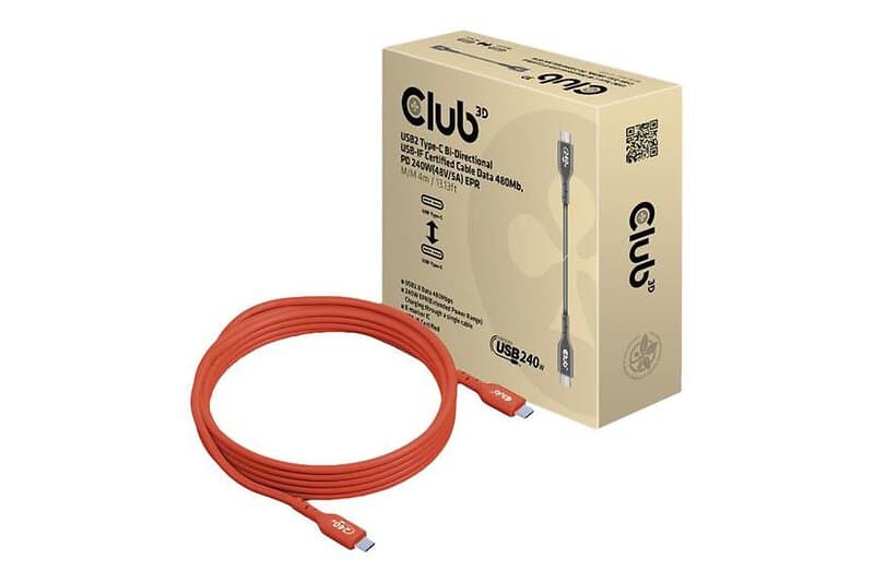 Club 3D USB Type-C-kabel 24-stifts USB-C till 24-stifts USB-C 4 m