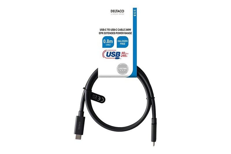 Deltaco USB typ C-kabel 24 pin USB-C till 24 pin USB-C 80 cm