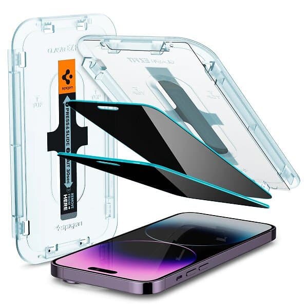 Spigen Apple iPhone 14 Pro Max Skärmskydd GLAS.tR EZ Fit Privacy 2-pack