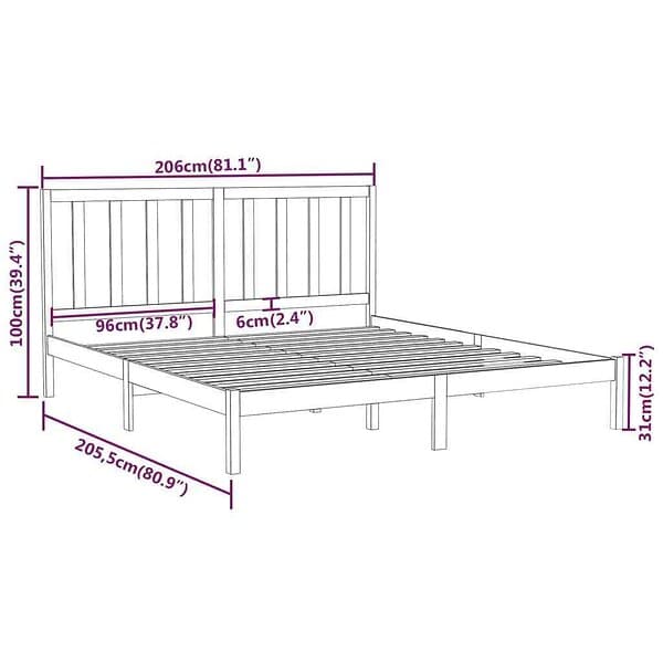 vidaXL Seng Ramme grå massivt trä 200x200 cm 3106790