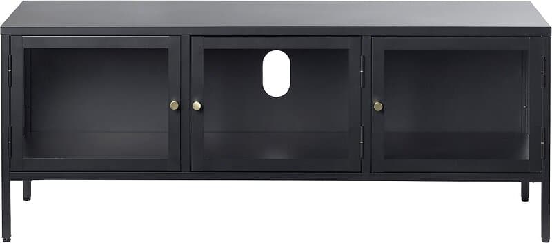 Unique Furnitures Carmel TV-bord, med 3 Luckor Glas och Svart Metall (132 x 40.3