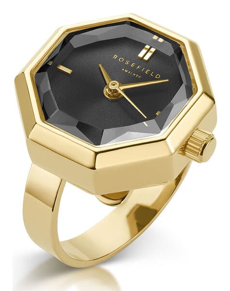 Rosefield The Studio Octagonal Watch Ring Black Gold SBGSG-O67