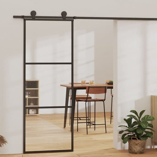 vidaXL Skydedør ESG-glas och aluminium 76x205 cm svart 151008