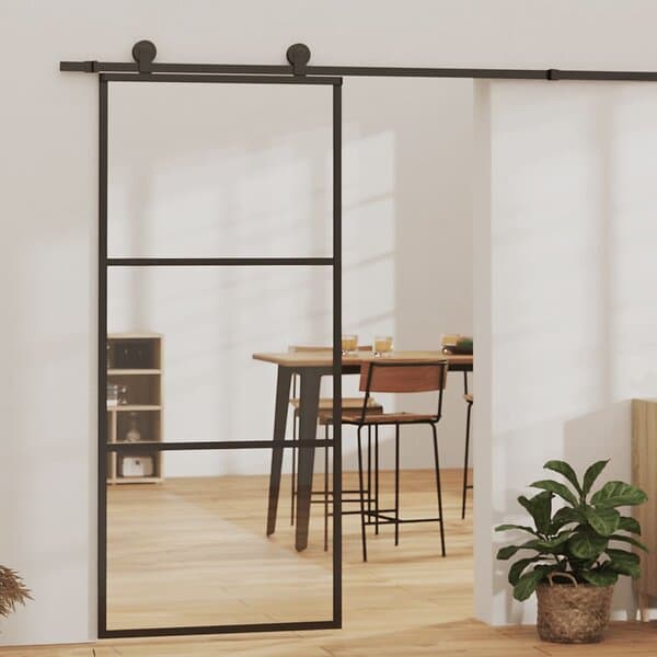 vidaXL Skydedør ESG-glas och aluminium 90x205 cm svart 151009