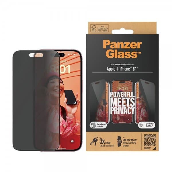 PanzerGlass™ Ultra-Wide Fit Privacy Screen Protector EasyAligner for iPhone 15