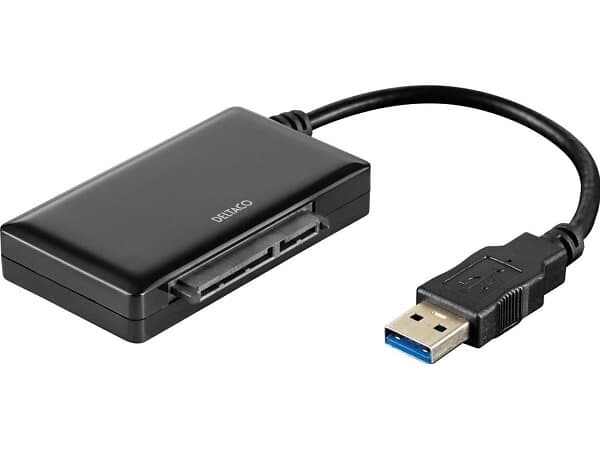 Deltaco USB 3.0 till SATA 6Gb/s adapter, för 2.5/3.5" hdd, svart USB3-SATA6G3